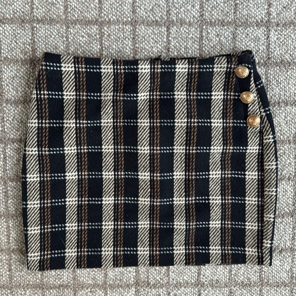 Lush Black Brown & Tan Plaid Mini Skirt Size L